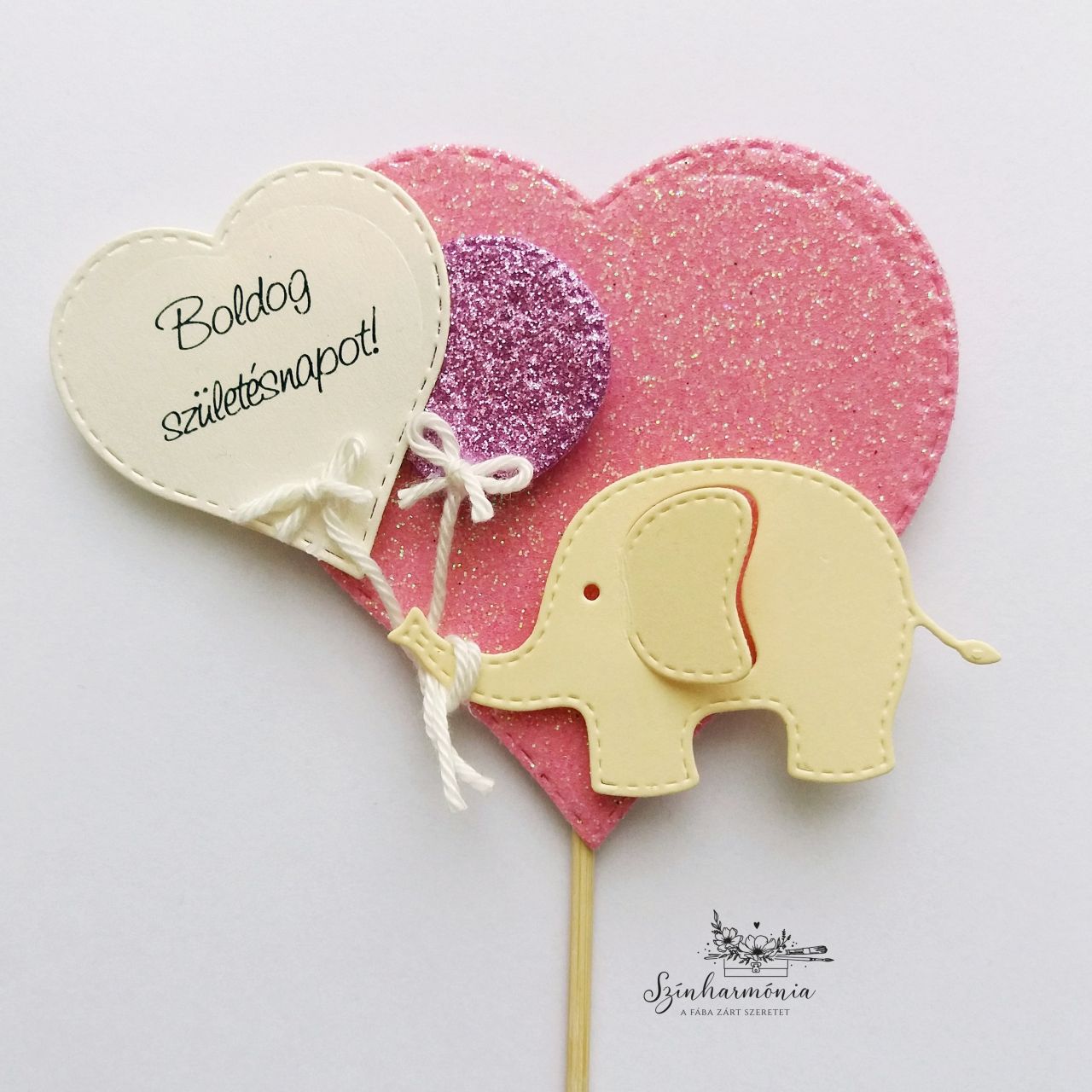 Térhatású tortabeszúró - Rózsaszín elefánt