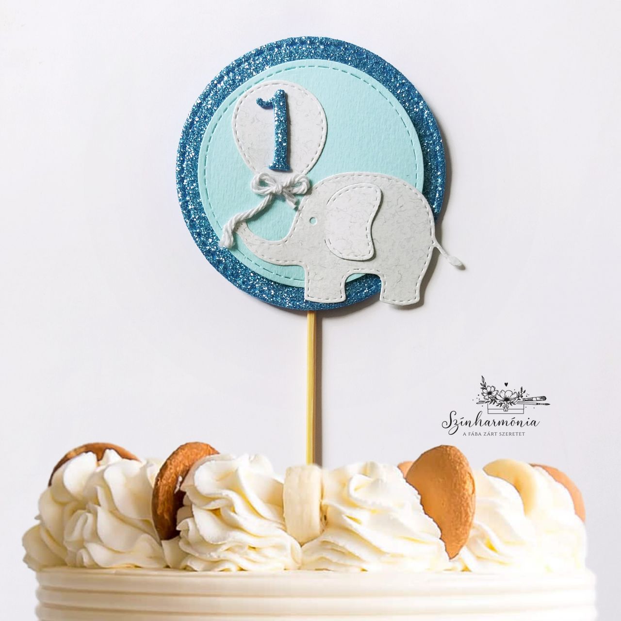 Térhatású tortabeszúró - Kék elefánt (évszámos)